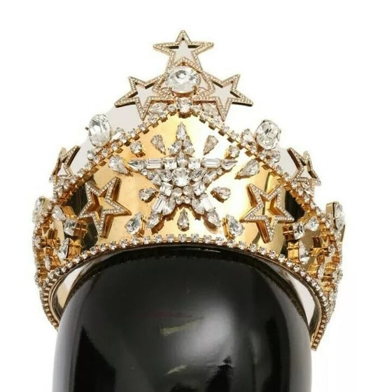 Dolce &amp; Gabbana Or Cristal Étoile STRASS Couronne Logo Tiare Diadème