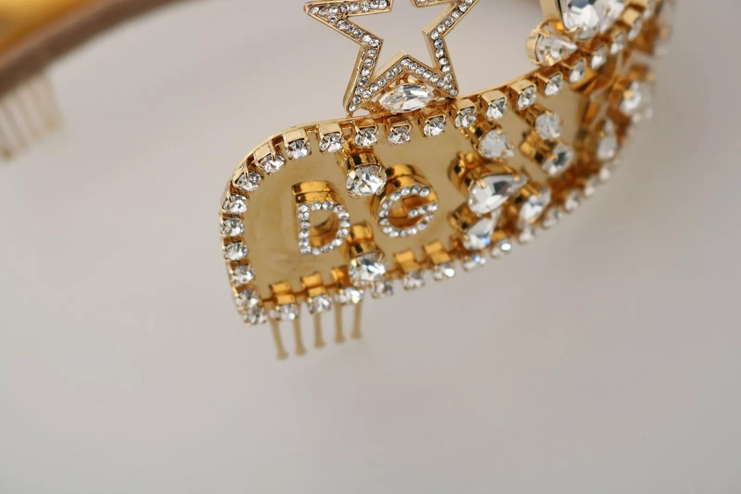 Dolce &amp; Gabbana Or Cristal Étoile STRASS Couronne Logo Tiare Diadème