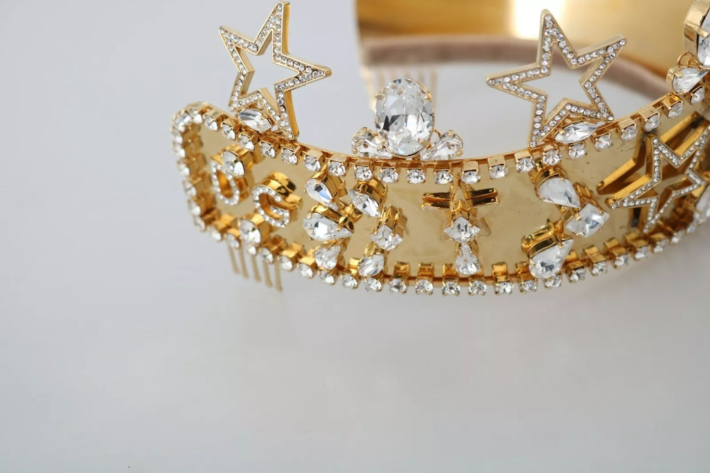 Dolce &amp; Gabbana Or Cristal Étoile STRASS Couronne Logo Tiare Diadème