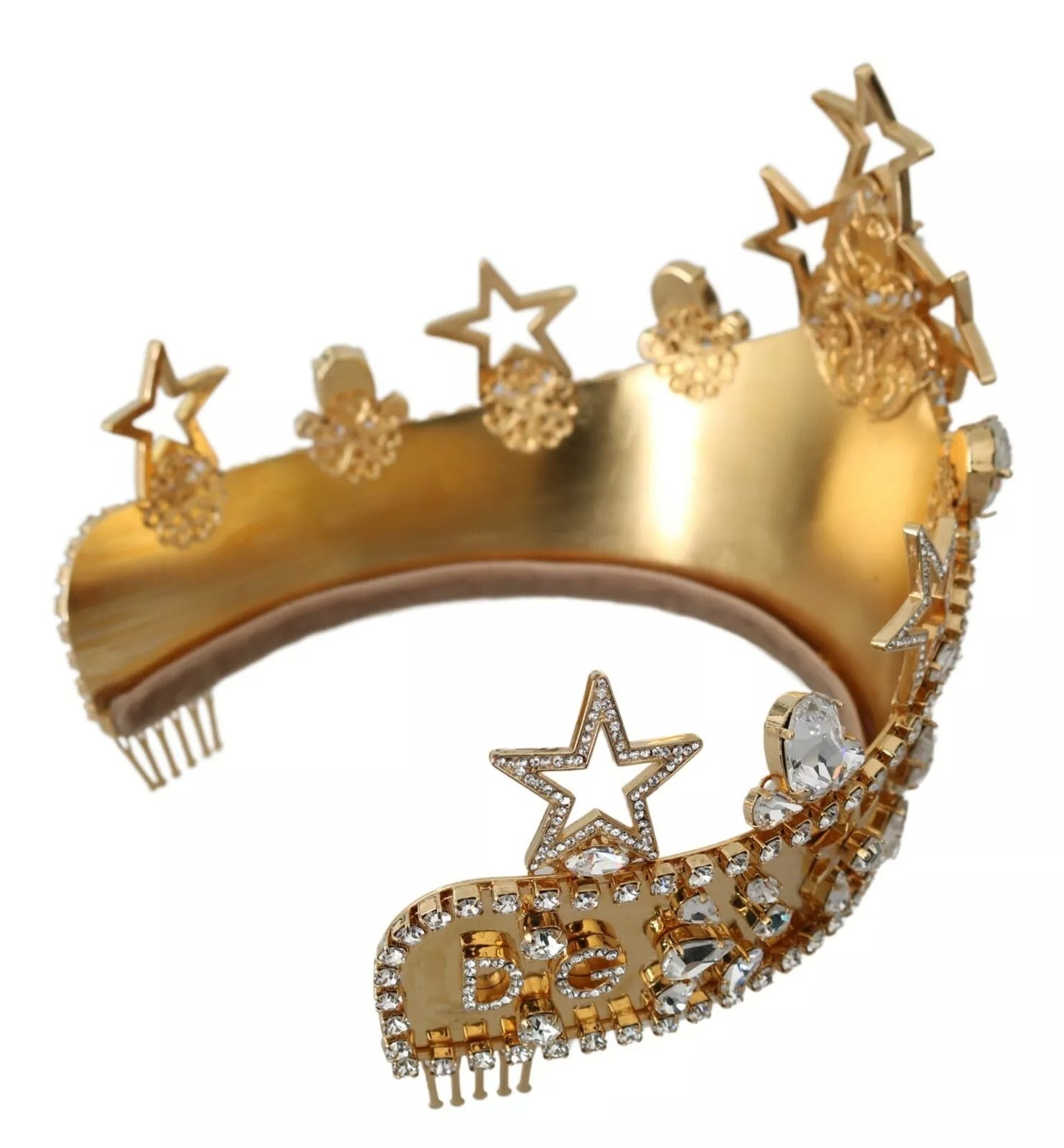 Dolce &amp; Gabbana Or Cristal Étoile STRASS Couronne Logo Tiare Diadème