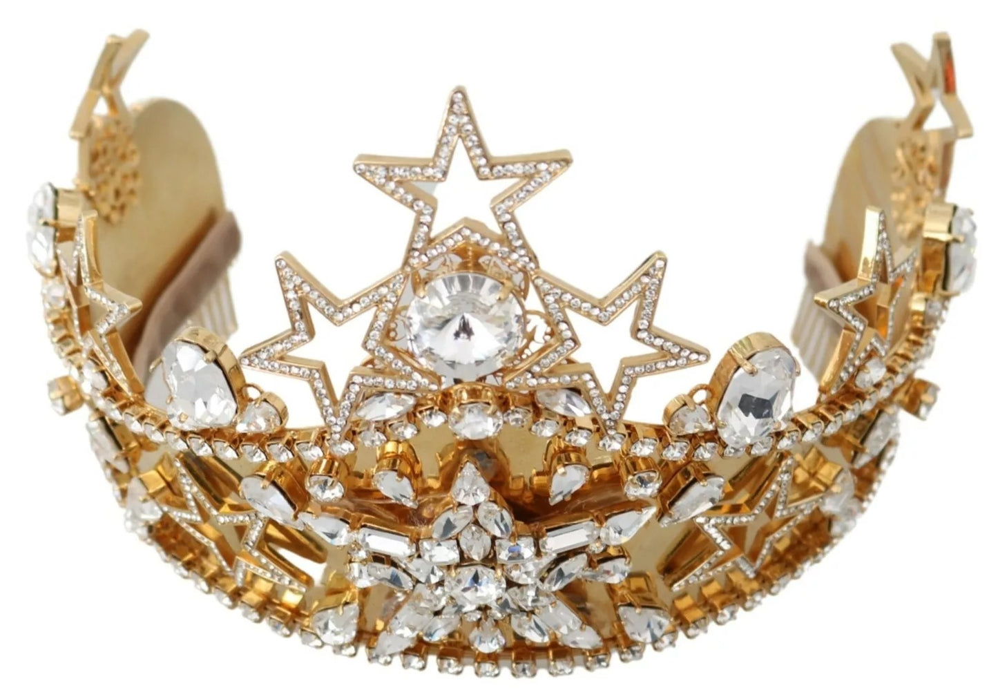 Dolce &amp; Gabbana Or Cristal Étoile STRASS Couronne Logo Tiare Diadème