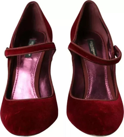 Dolce & Gabbana Red Velvet Gold Crystals Heels Mary Janes Shoes by Dolce & Gabbana