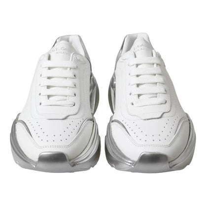 Dolce & Gabbana White Silver Daymaster Leather Sneakers Shoes by Dolce & Gabbana