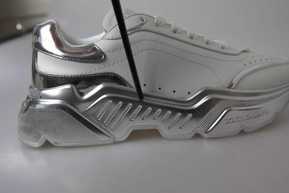 Dolce & Gabbana White Silver Daymaster Leather Sneakers Shoes by Dolce & Gabbana