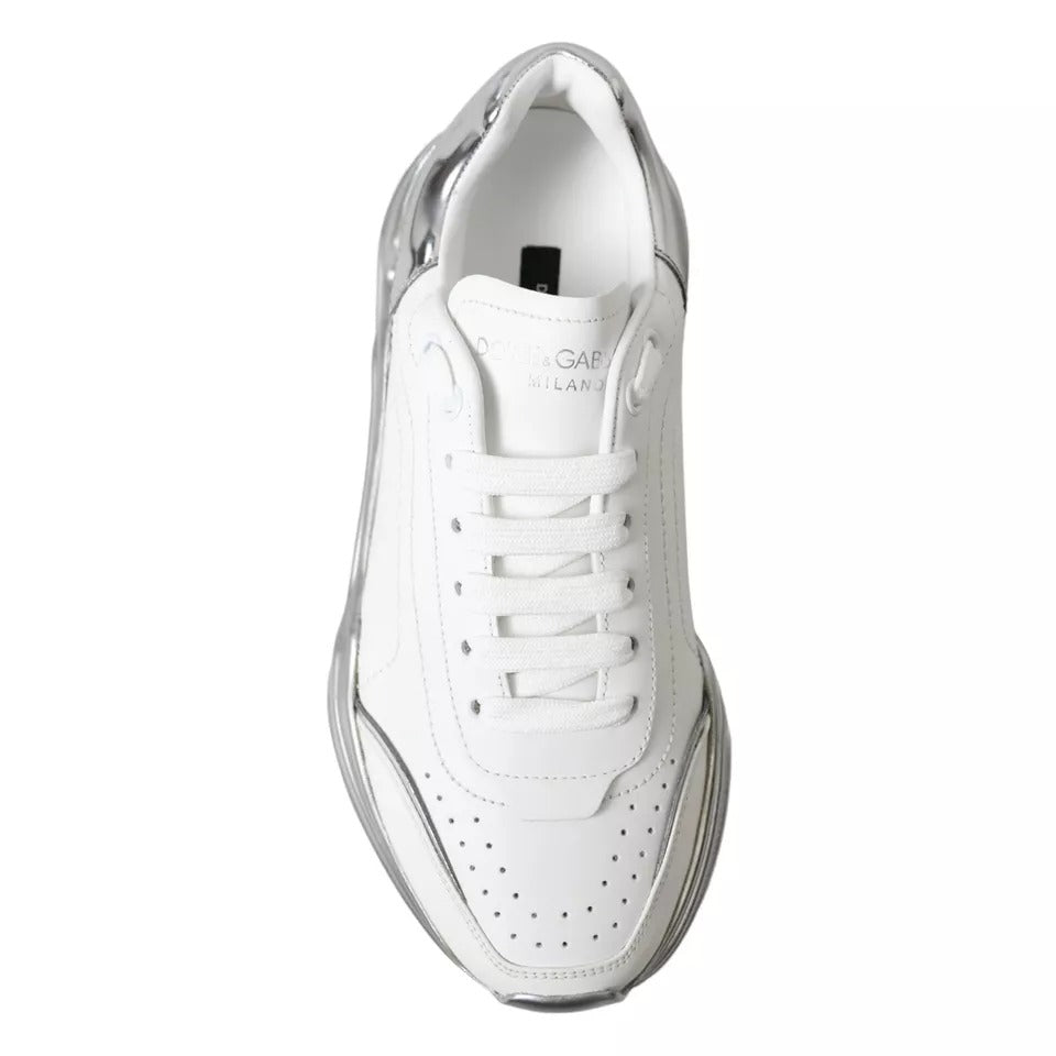 Dolce & Gabbana White Silver Daymaster Leather Sneakers Shoes by Dolce & Gabbana