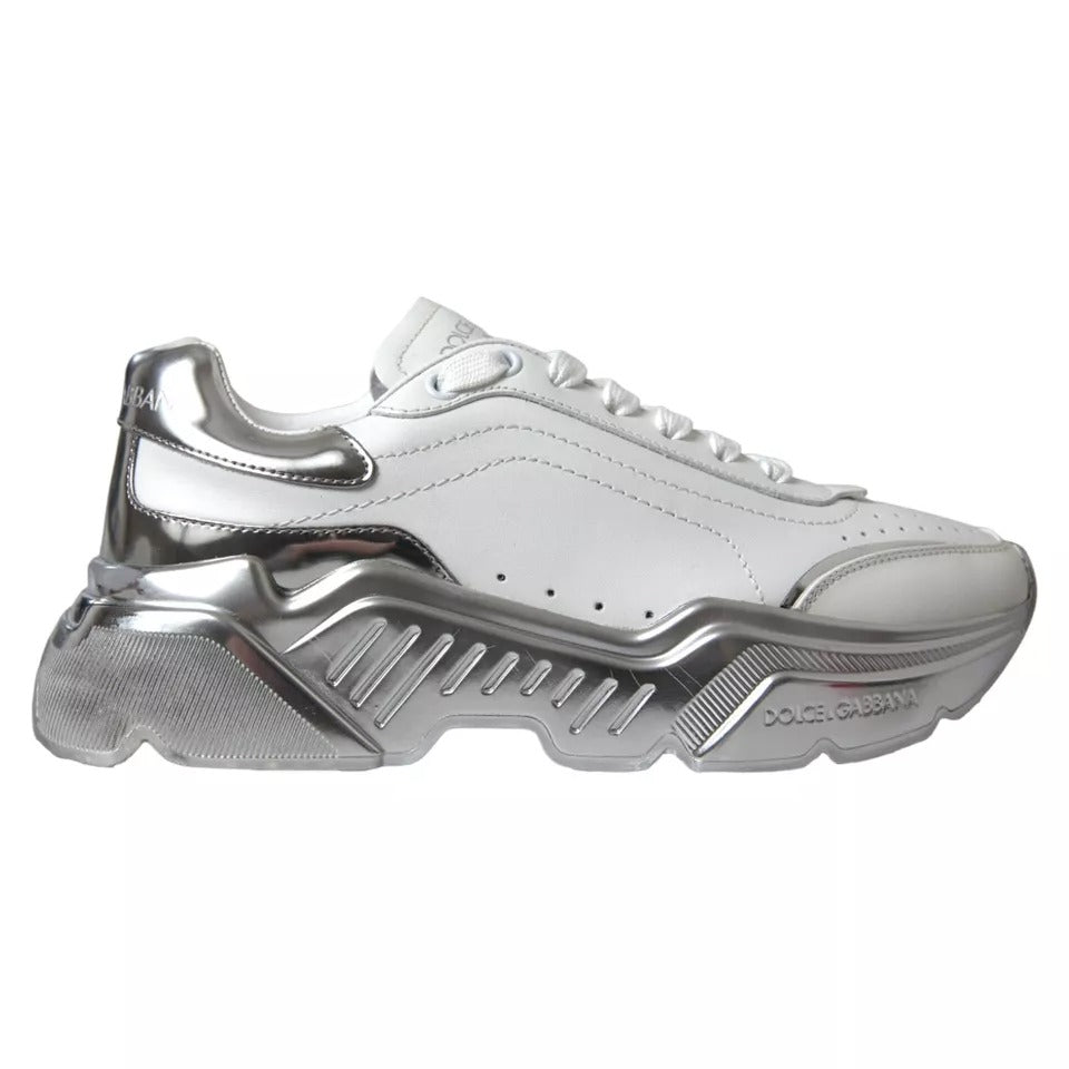 Dolce & Gabbana White Silver Daymaster Leather Sneakers Shoes by Dolce & Gabbana