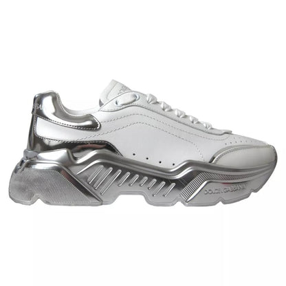 Dolce & Gabbana White Silver Daymaster Leather Sneakers Shoes by Dolce & Gabbana