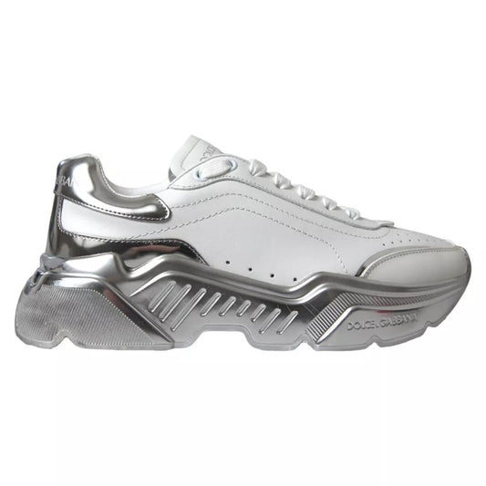Dolce & Gabbana White Silver Daymaster Leather Sneakers Shoes by Dolce & Gabbana