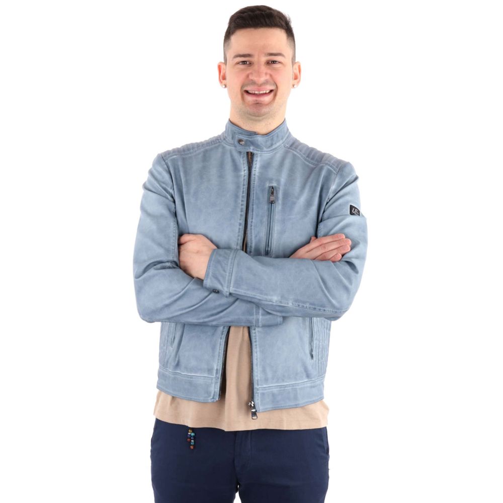 Yes Zee Light Blue Polyethylene Men Jacket by Yes Zee