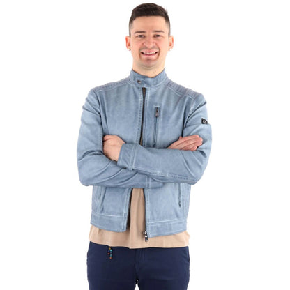 Yes Zee Light Blue Polyethylene Men Jacket by Yes Zee