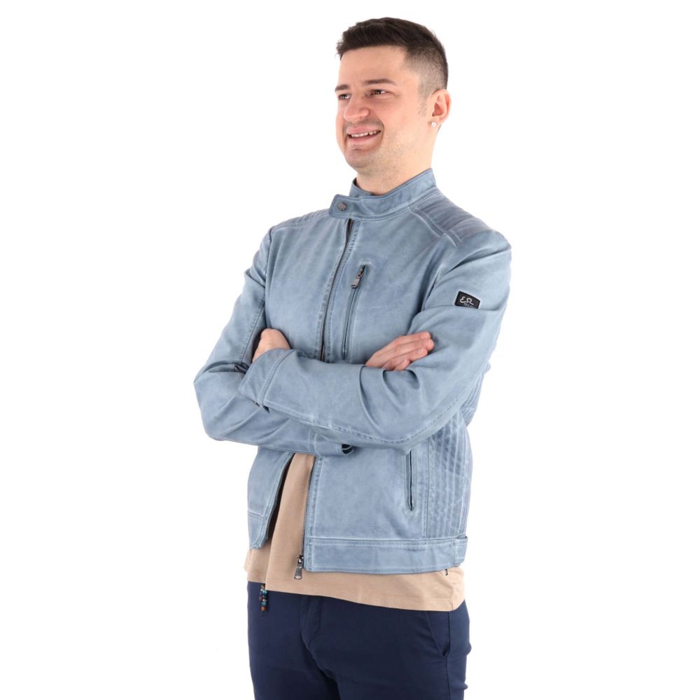 Yes Zee Light Blue Polyethylene Men Jacket by Yes Zee