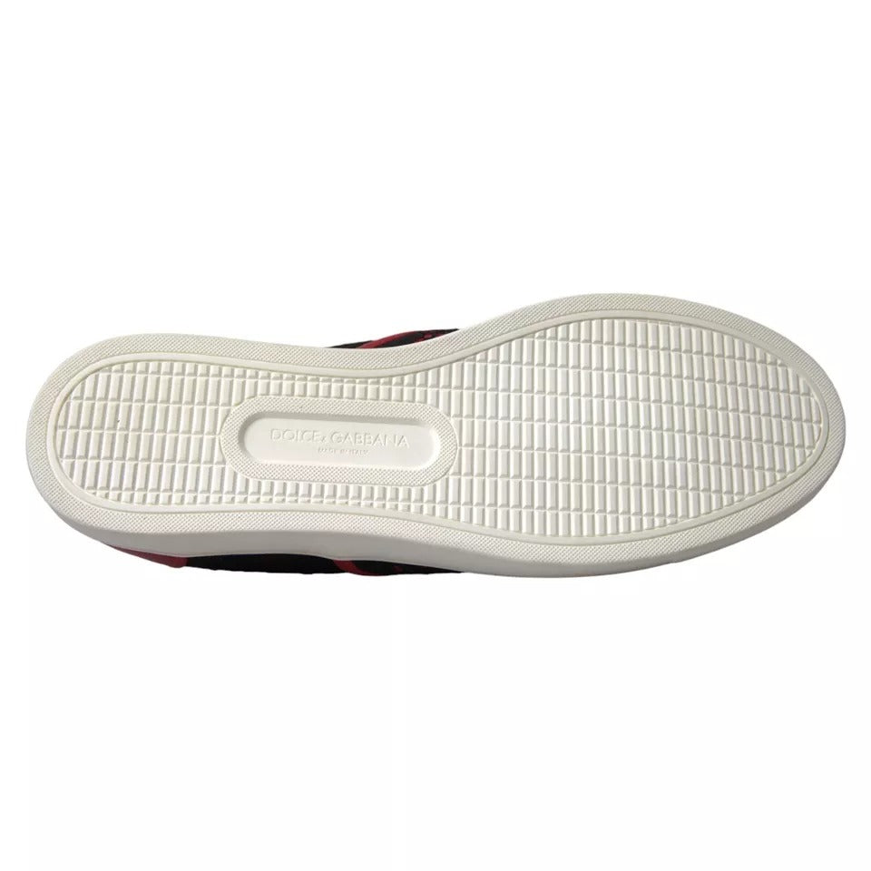 Dolce &amp; Gabbana Black Red Lace Slip On Low Top Sneakers Shoes