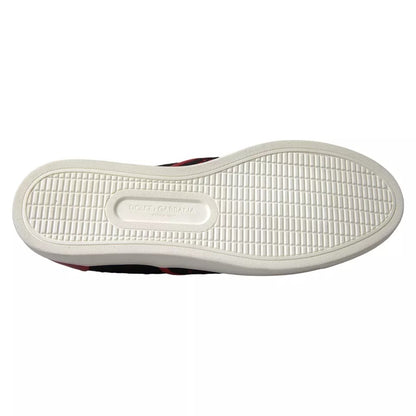 Dolce &amp; Gabbana Black Red Lace Slip On Low Top Sneakers Shoes