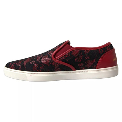 Dolce &amp; Gabbana Black Red Lace Slip On Low Top Sneakers Shoes