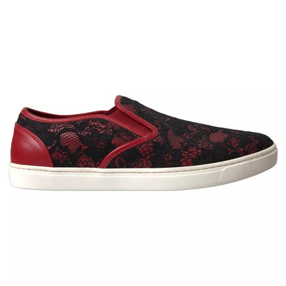 Dolce &amp; Gabbana Black Red Lace Slip On Low Top Sneakers Shoes