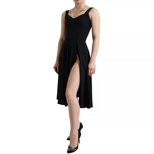 Dolce &amp; Gabbana Black Sleeveless A-line Pleated Midi Dress