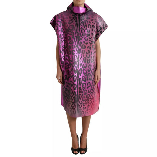 Dolce &amp; Gabbana Pink Leopard Print Polyester Shift Midi Dress