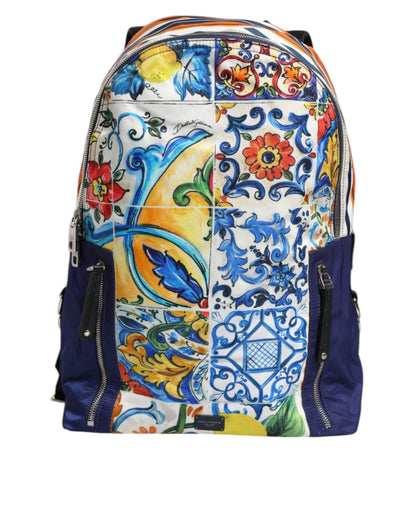 Sac à dos d'école en nylon imprimé majolique multicolore Dolce &amp; Gabbana