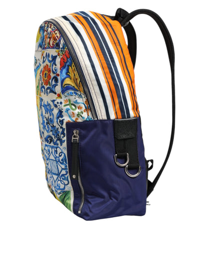 Sac à dos d'école en nylon imprimé majolique multicolore Dolce &amp; Gabbana