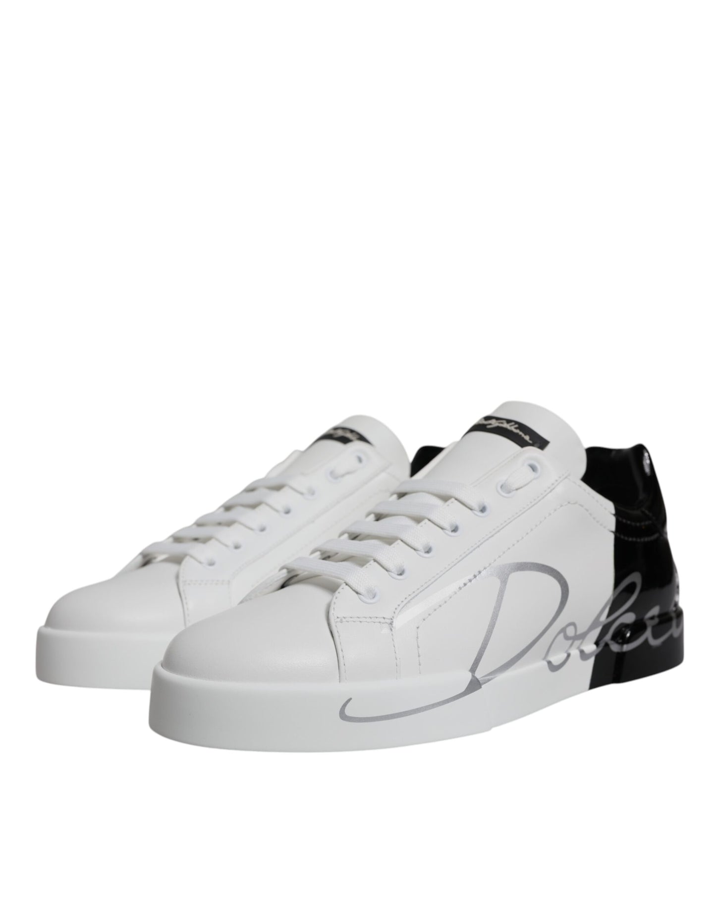 Dolce & Gabbana White Black Logo Portofino Sneaker Shoes by Dolce & Gabbana