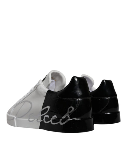Dolce & Gabbana White Black Logo Portofino Sneaker Shoes by Dolce & Gabbana