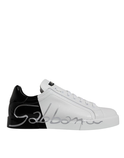 Dolce & Gabbana White Black Logo Portofino Sneaker Shoes by Dolce & Gabbana