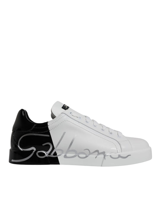 Dolce & Gabbana White Black Logo Portofino Sneaker Shoes by Dolce & Gabbana
