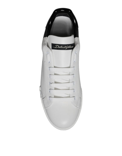 Dolce & Gabbana White Black Logo Portofino Sneaker Shoes by Dolce & Gabbana