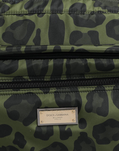 Dolce &amp; Gabbana Green Polyester Leopard Print Shell Messenger Bag