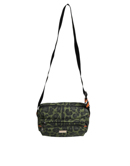 Sac messager en polyester vert imprimé léopard Dolce &amp; Gabbana
