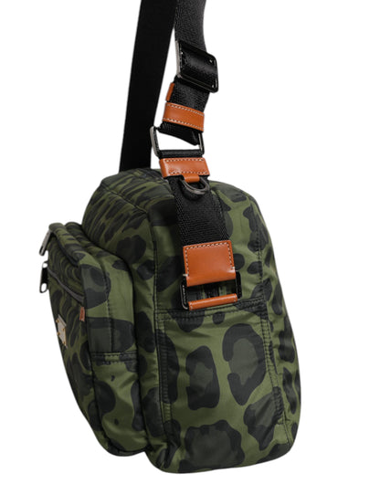 Dolce &amp; Gabbana Green Polyester Leopard Print Shell Messenger Bag