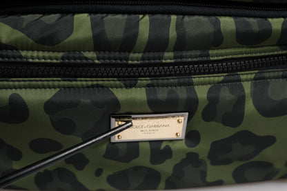 Dolce &amp; Gabbana Green Polyester Leopard Print Shell Messenger Bag