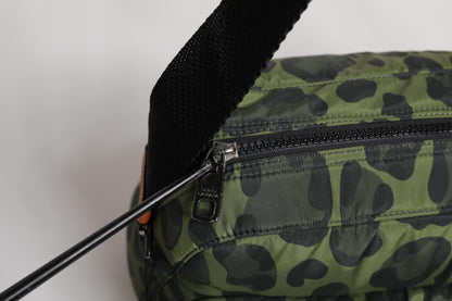 Dolce &amp; Gabbana Green Polyester Leopard Print Shell Messenger Bag