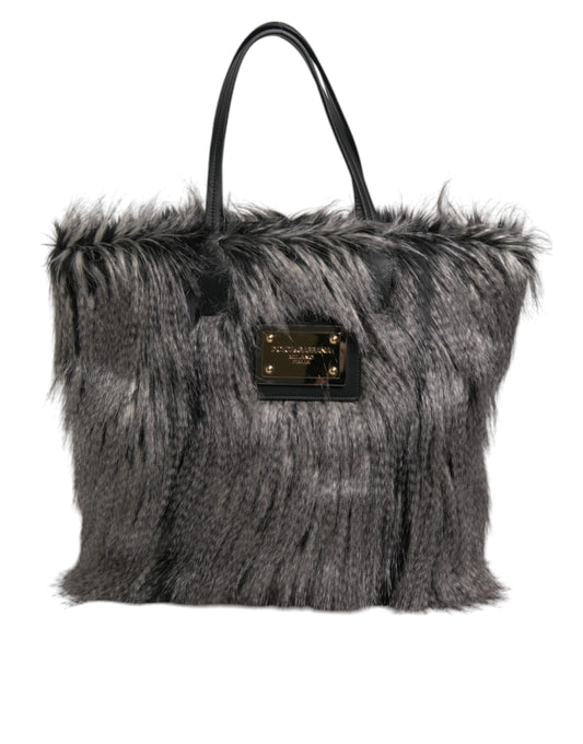 Sac cabas oversize en fausse fourrure noire Dolce &amp; Gabbana