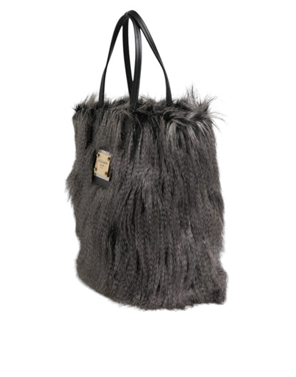 Sac cabas oversize en fausse fourrure noire Dolce &amp; Gabbana