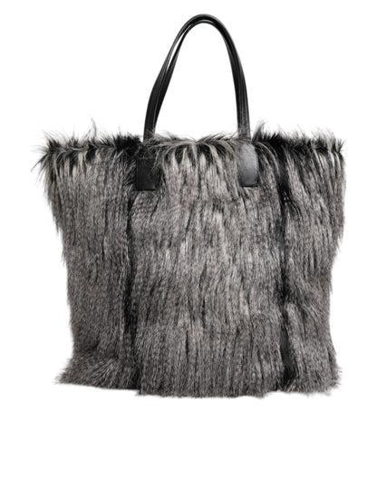 Sac cabas oversize en fausse fourrure noire Dolce &amp; Gabbana