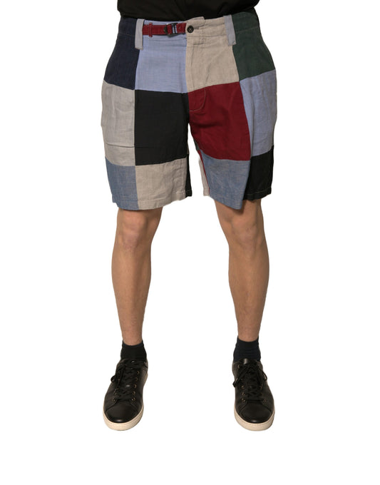 Short chino en lin patchwork multicolore Dolce &amp; Gabbana pour homme