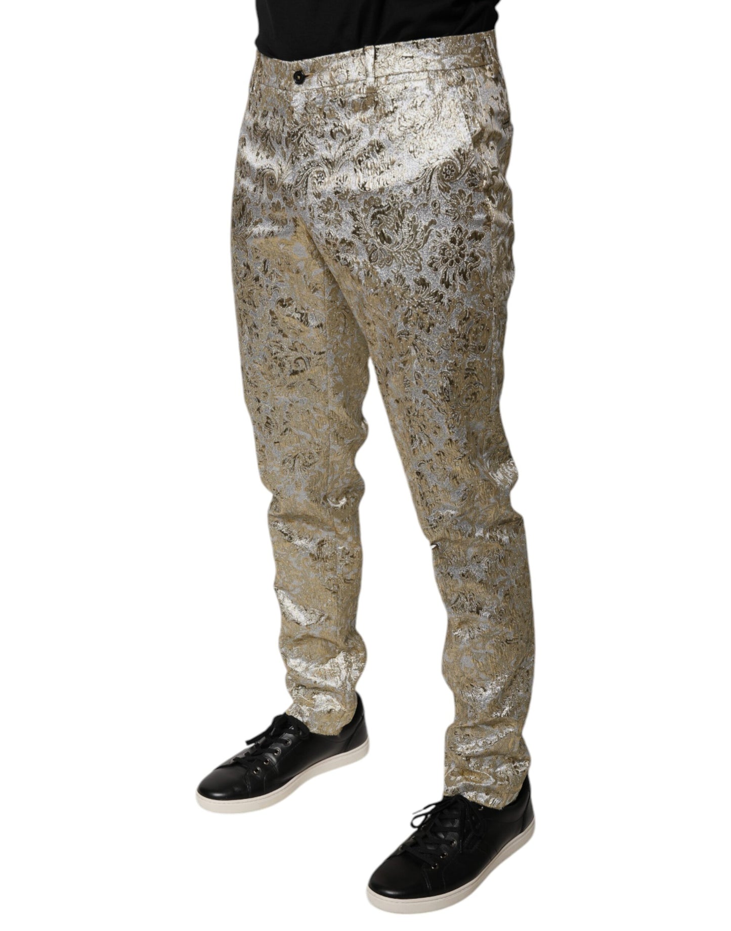 Dolce & Gabbana Gold Floral Jacquard Men Dress Pants by Dolce & Gabbana