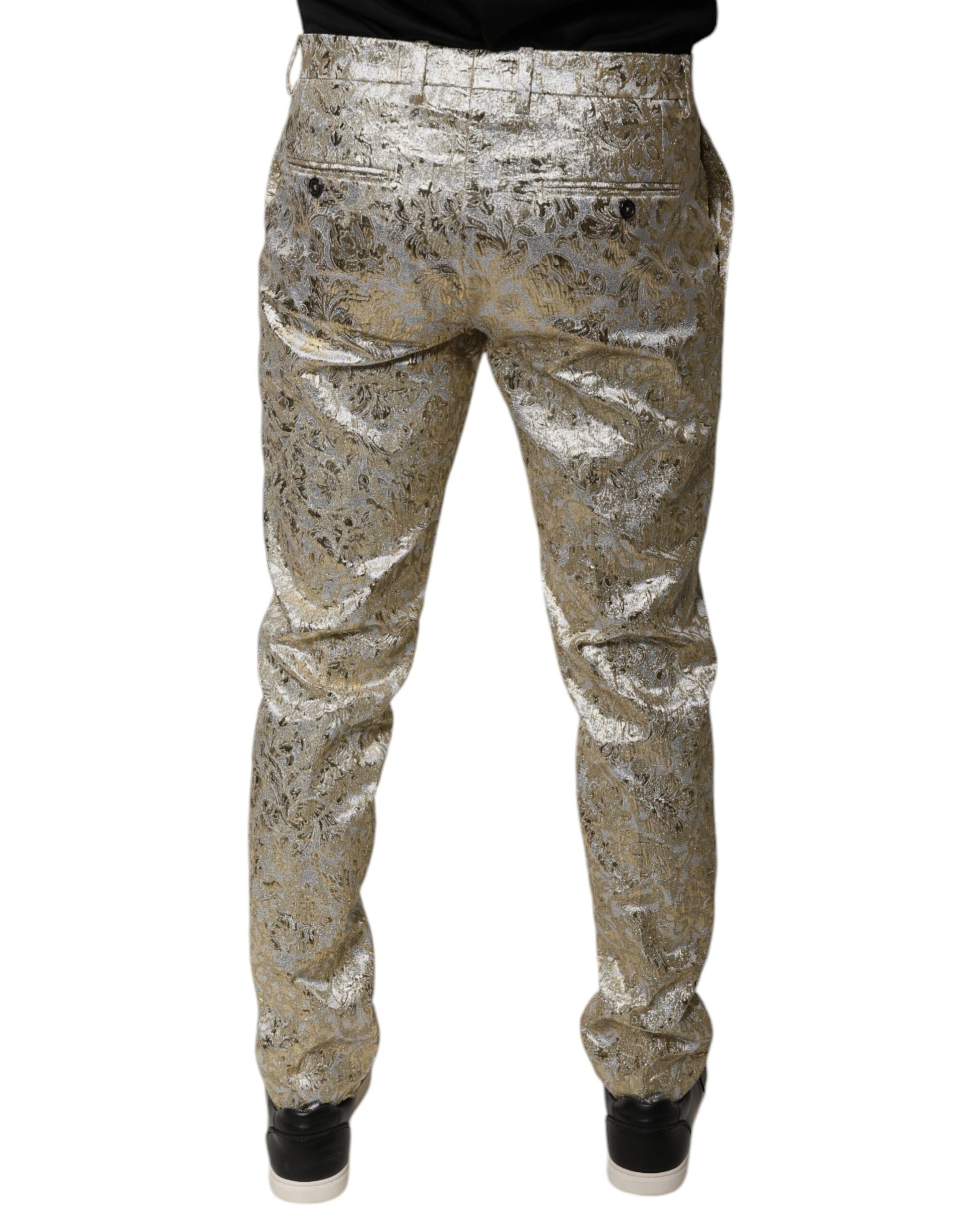 Dolce & Gabbana Gold Floral Jacquard Men Dress Pants by Dolce & Gabbana