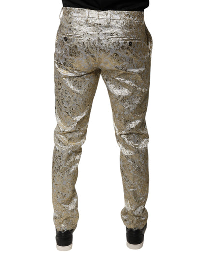Dolce & Gabbana Gold Floral Jacquard Men Dress Pants by Dolce & Gabbana