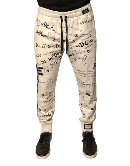 Dolce & Gabbana White Printed Cotton Jogger Sweatpants Pants by Dolce & Gabbana