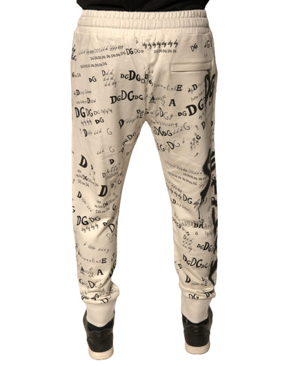 Dolce & Gabbana White Printed Cotton Jogger Sweatpants Pants by Dolce & Gabbana