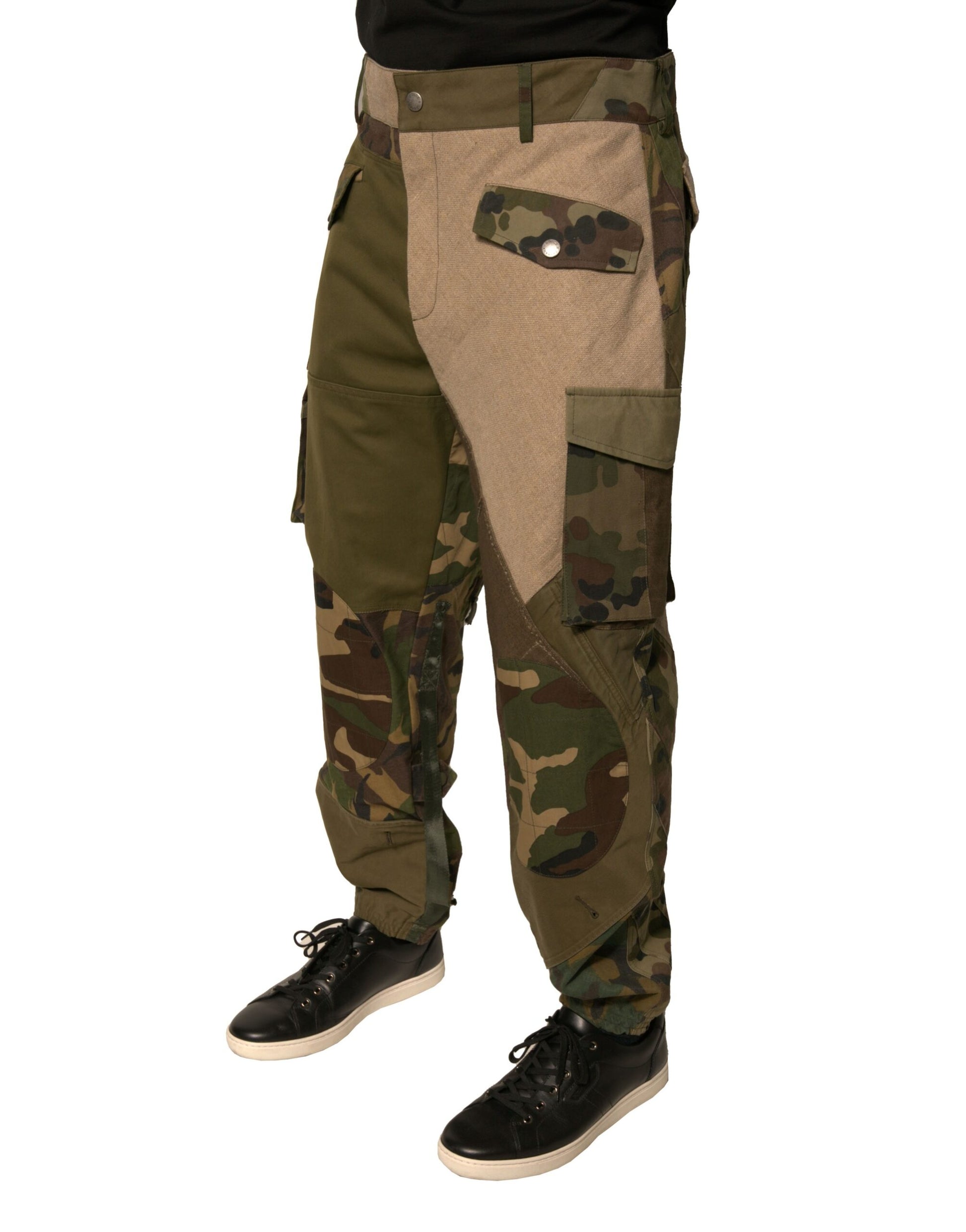 Dolce & Gabbana Multicolor Patchwork Flight Cargo Pants by Dolce & Gabbana