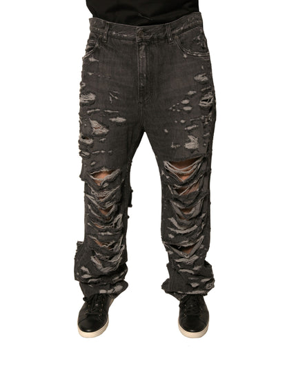 Dolce & Gabbana Gray Tattered Cotton Straight Men Denim Jeans by Dolce & Gabbana