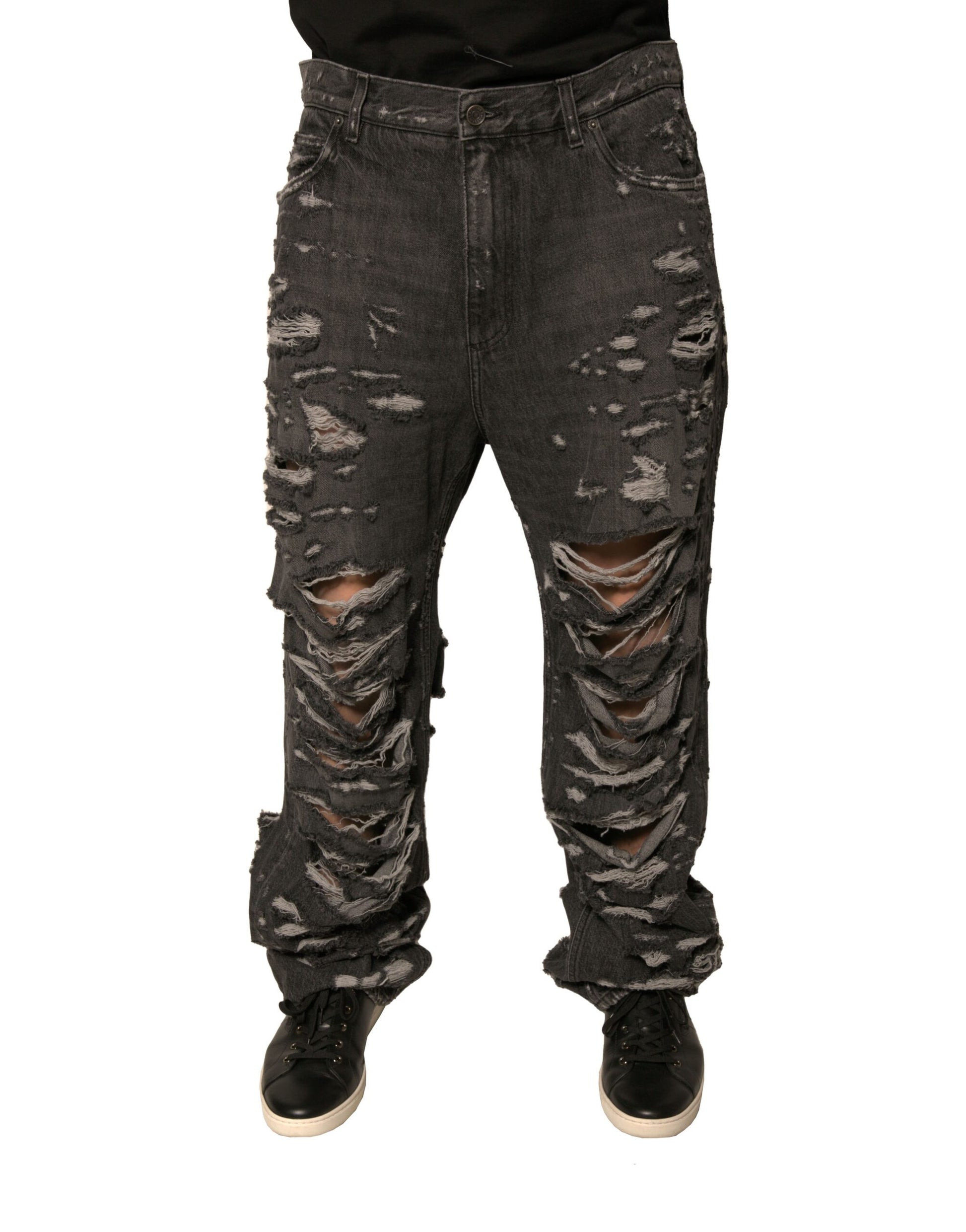 Dolce & Gabbana Gray Tattered Cotton Straight Men Denim Jeans by Dolce & Gabbana