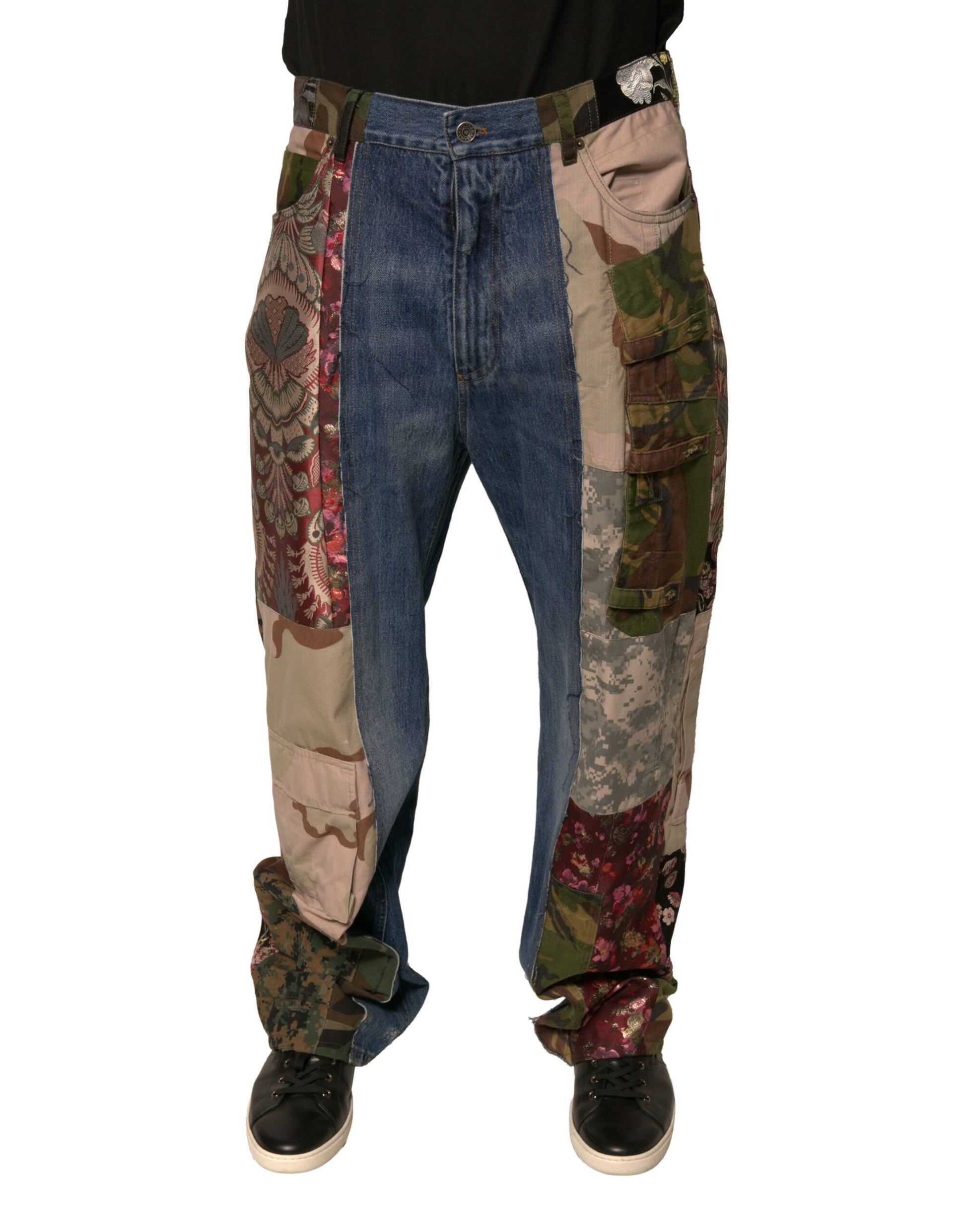 Dolce & Gabbana Blue Patchwork Cotton Straight Denim Jeans by Dolce & Gabbana