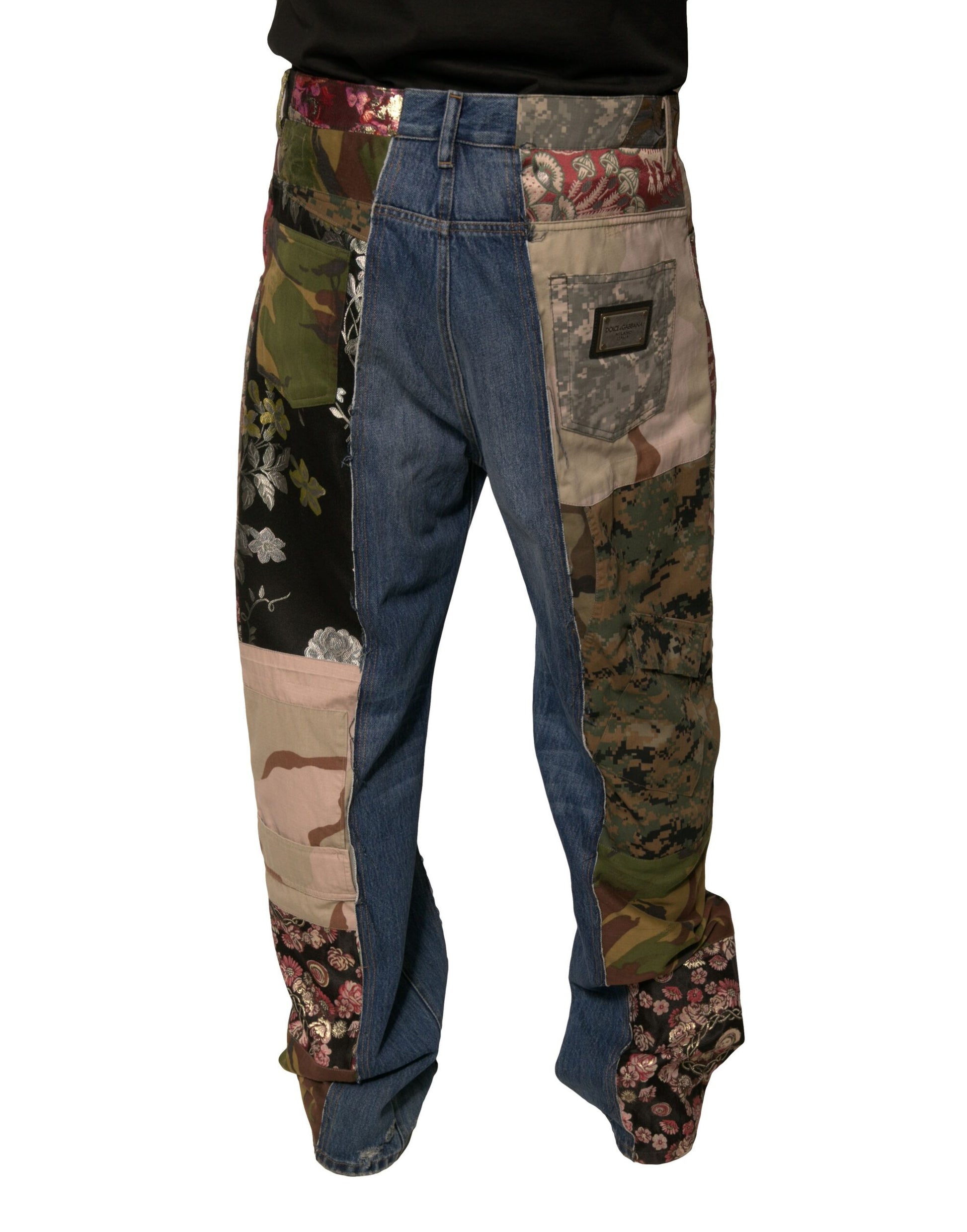 Dolce & Gabbana Blue Patchwork Cotton Straight Denim Jeans by Dolce & Gabbana