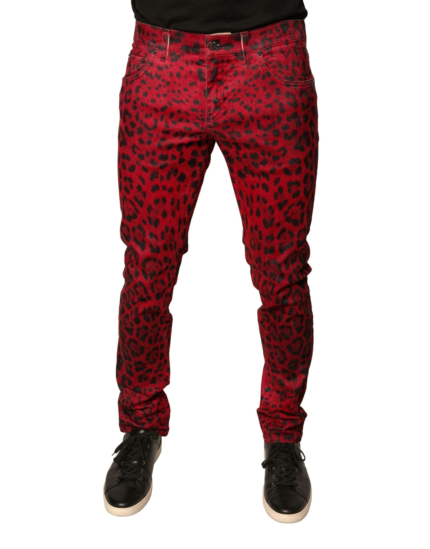 Dolce & Gabbana Red Leopard Cotton Stretch Skinny Denim Jeans by Dolce & Gabbana