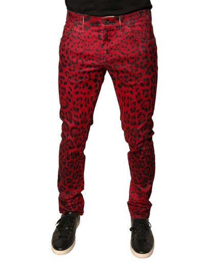 Dolce & Gabbana Red Leopard Cotton Stretch Skinny Denim Jeans by Dolce & Gabbana