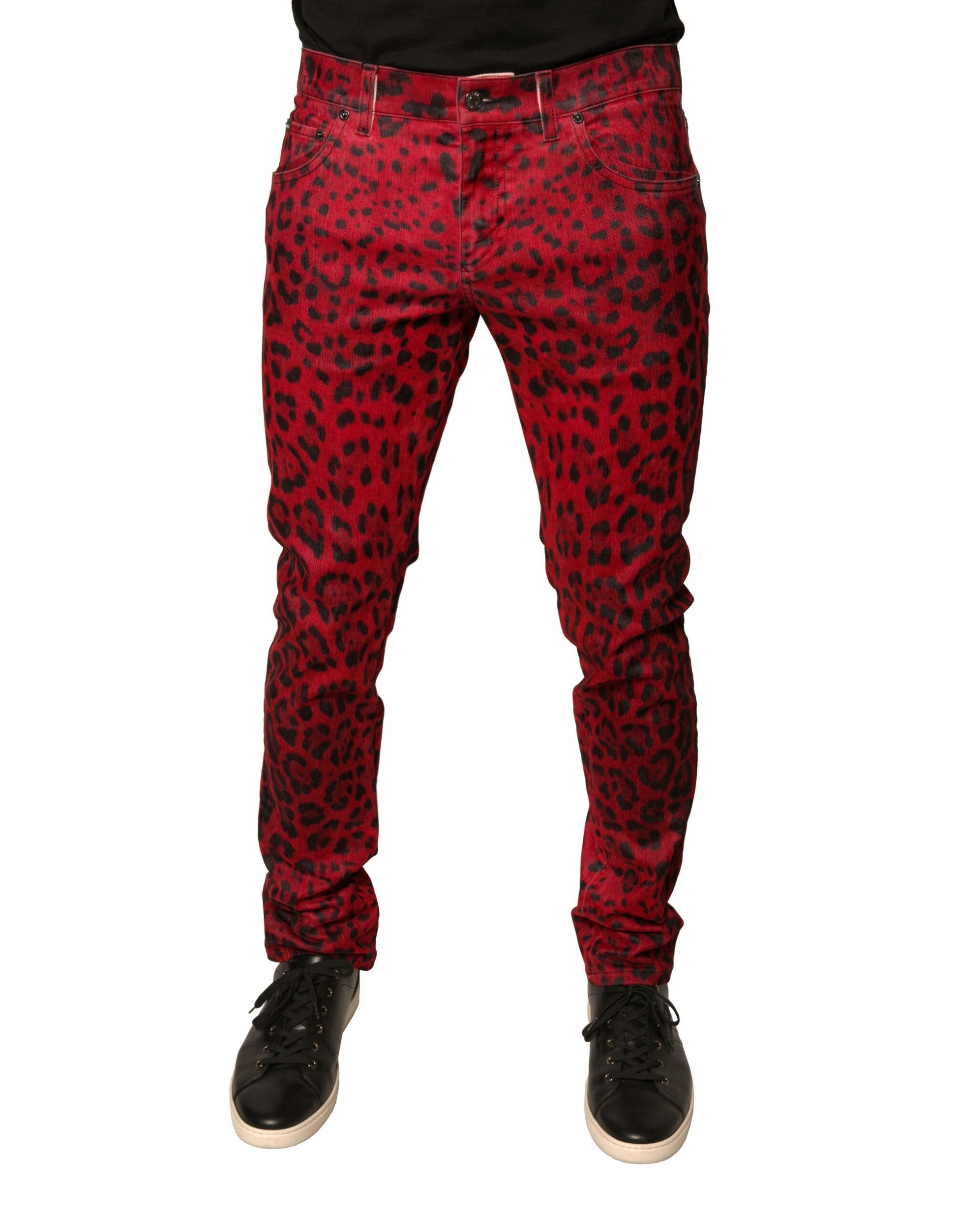 Dolce & Gabbana Red Leopard Cotton Stretch Skinny Denim Jeans by Dolce & Gabbana